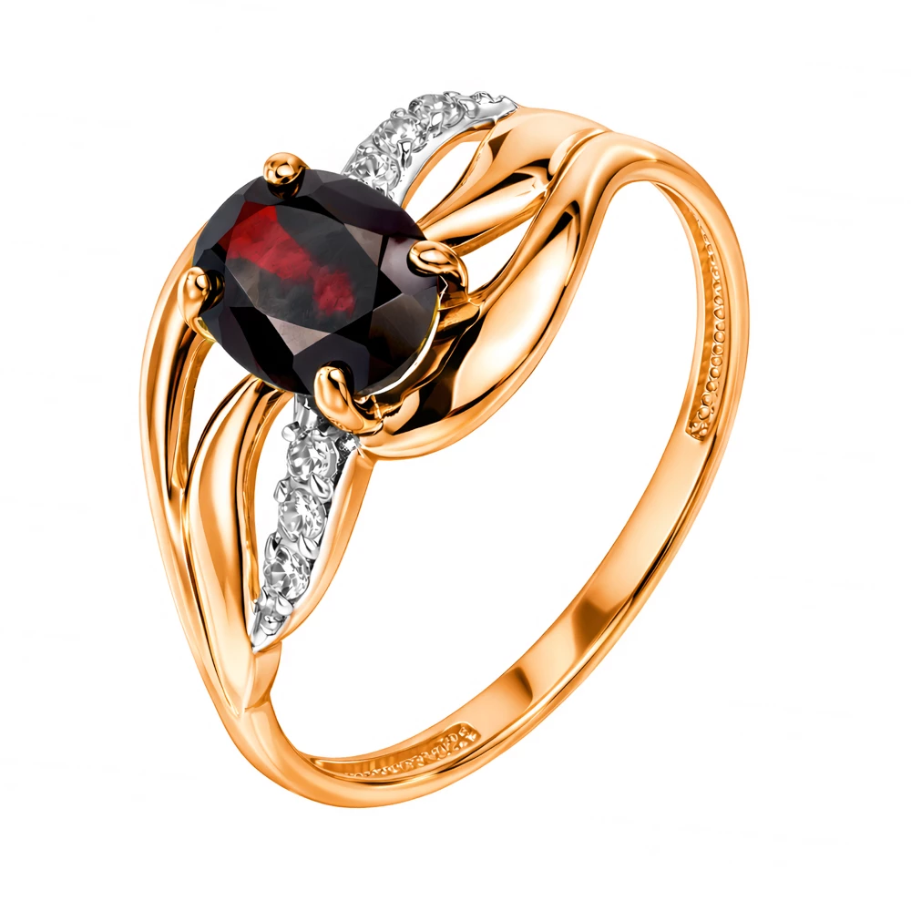 Кольцо с гранатами и фианитами из красного золота 585 пробы