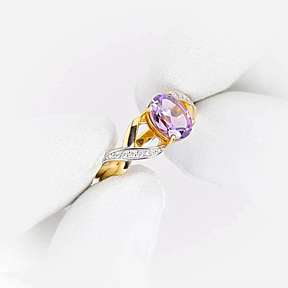 Кольцо с аметистами и фианитами из красного золота 585 пробы 1