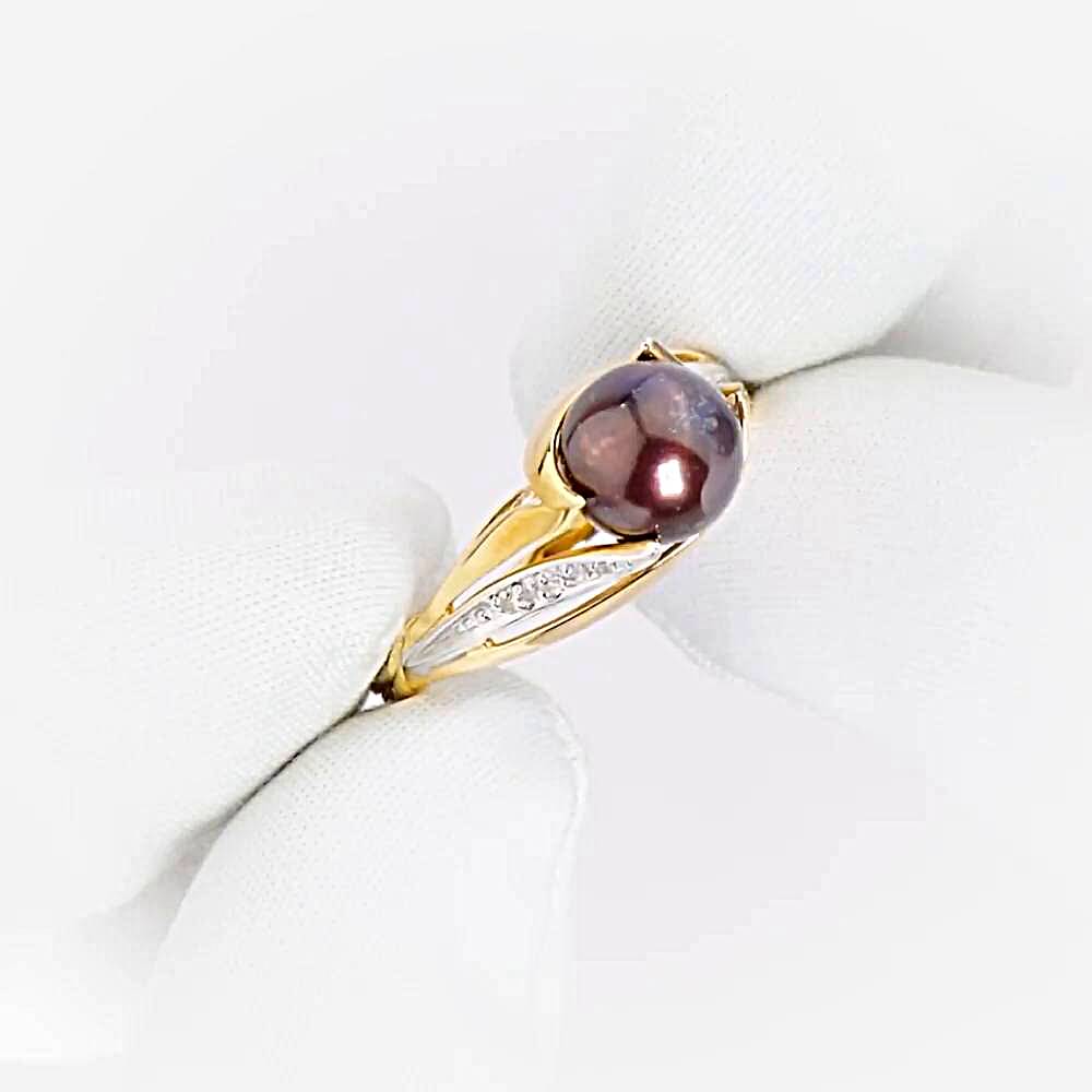 Кольцо с культивированным жемчугом и бриллиантами из красного золота 585 пробы 1