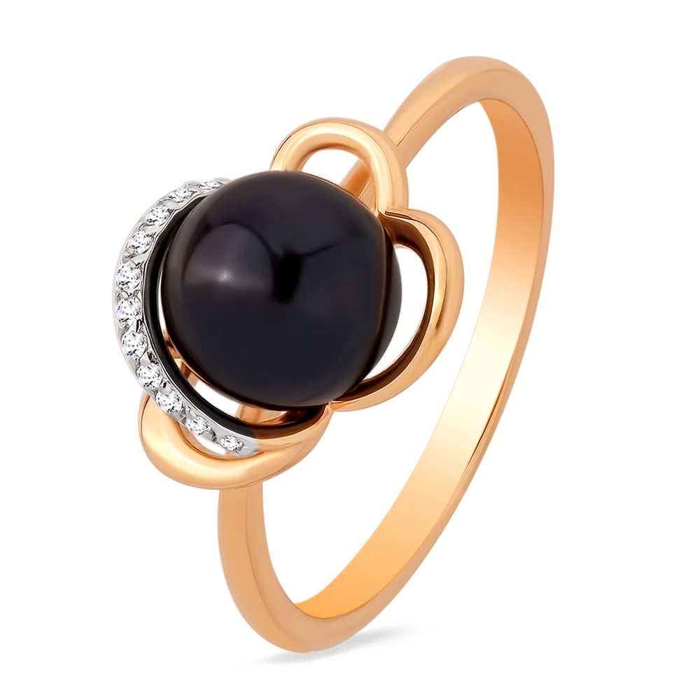 Кольцо с культивированным жемчугом из красного золота 585 пробы