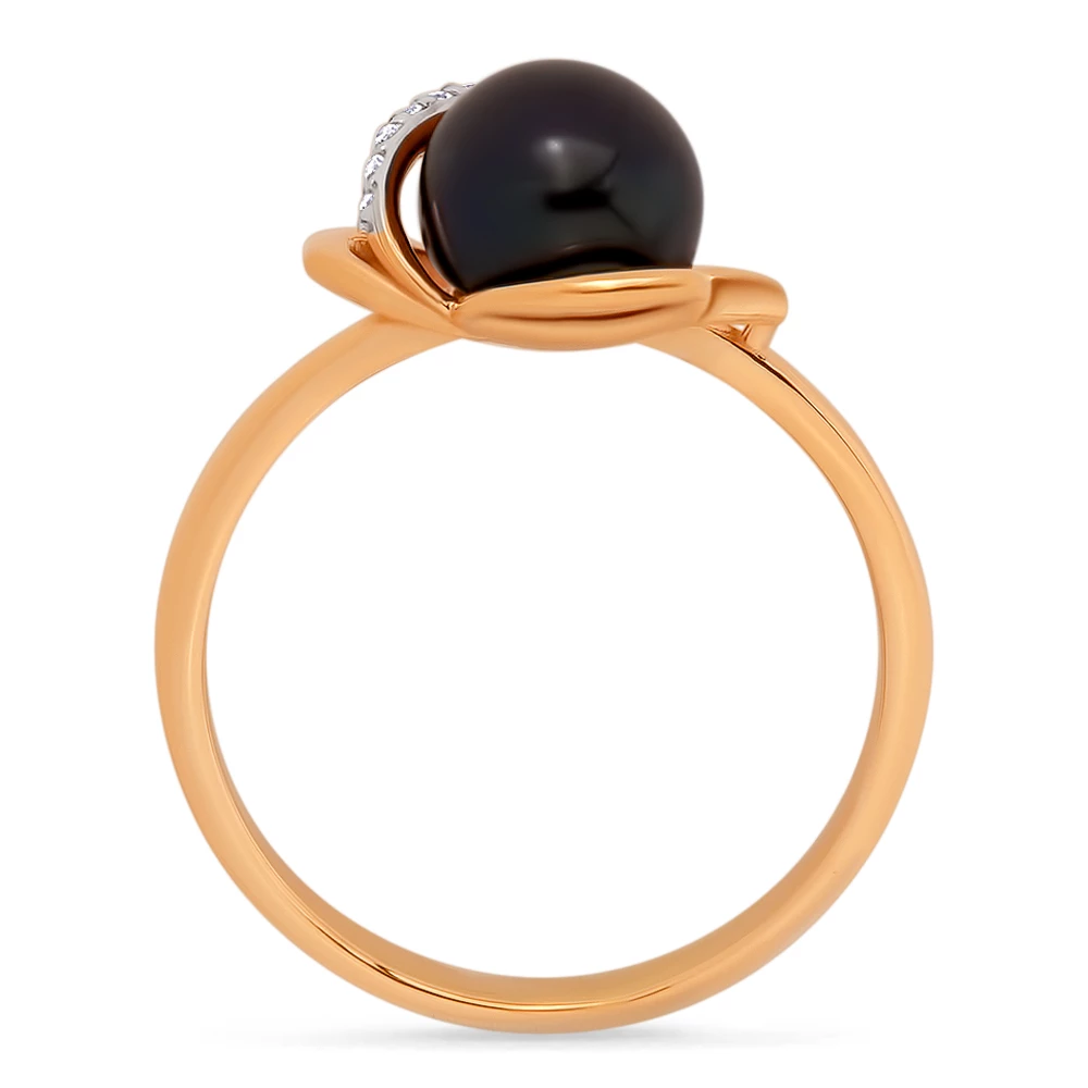 Кольцо с культивированным жемчугом из красного золота 585 пробы