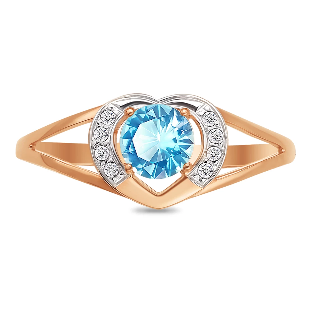 Кольцо с топазами и фианитами из красного золота 585 пробы 2