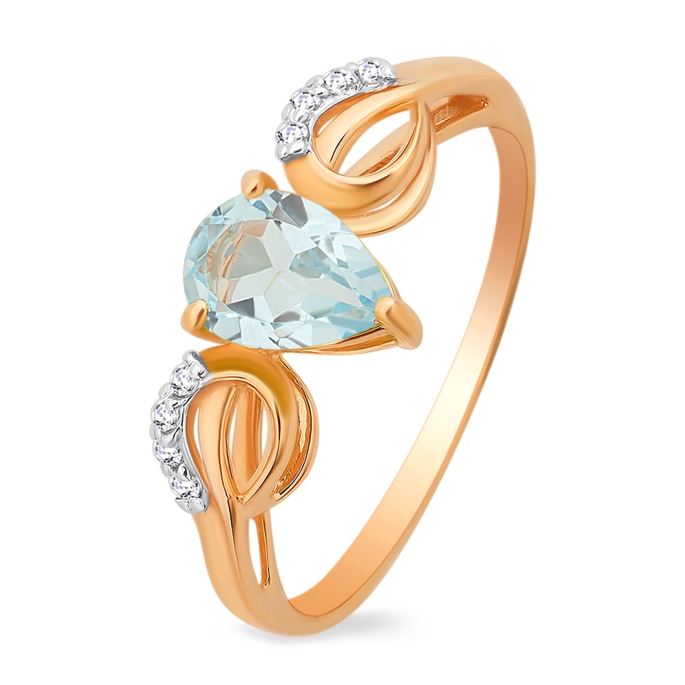 Кольцо с топазами и фианитами из красного золота 585 пробы 1