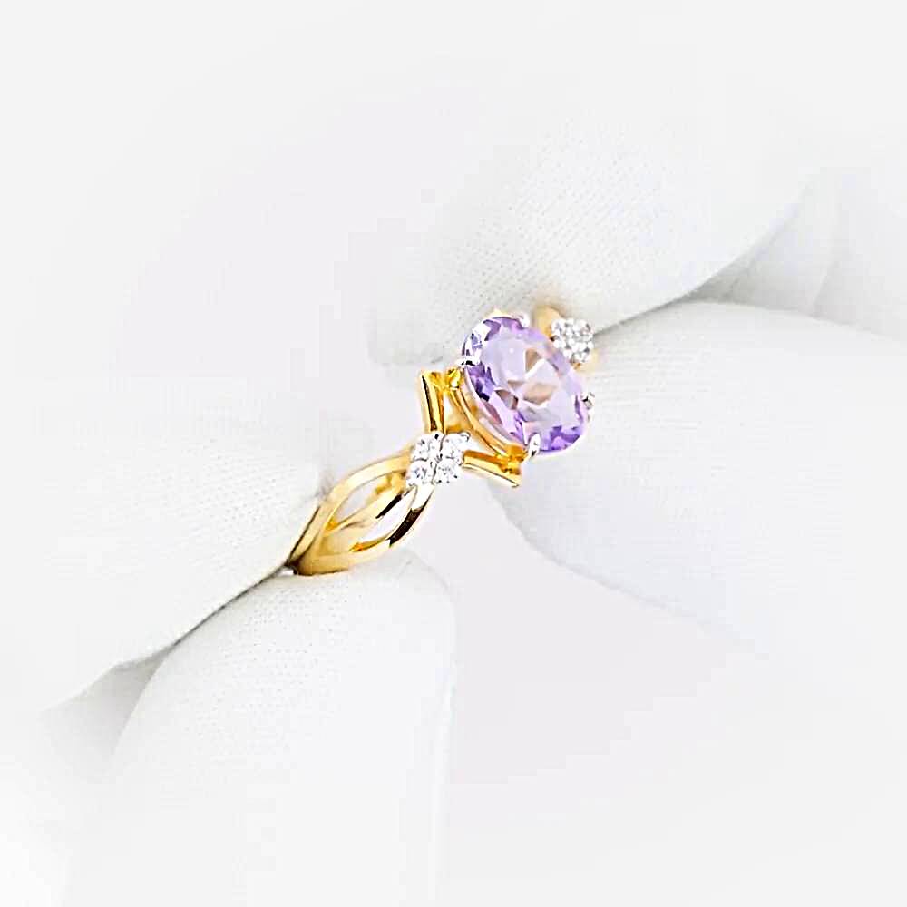 Кольцо с аметистами и фианитами из красного золота 585 пробы 1