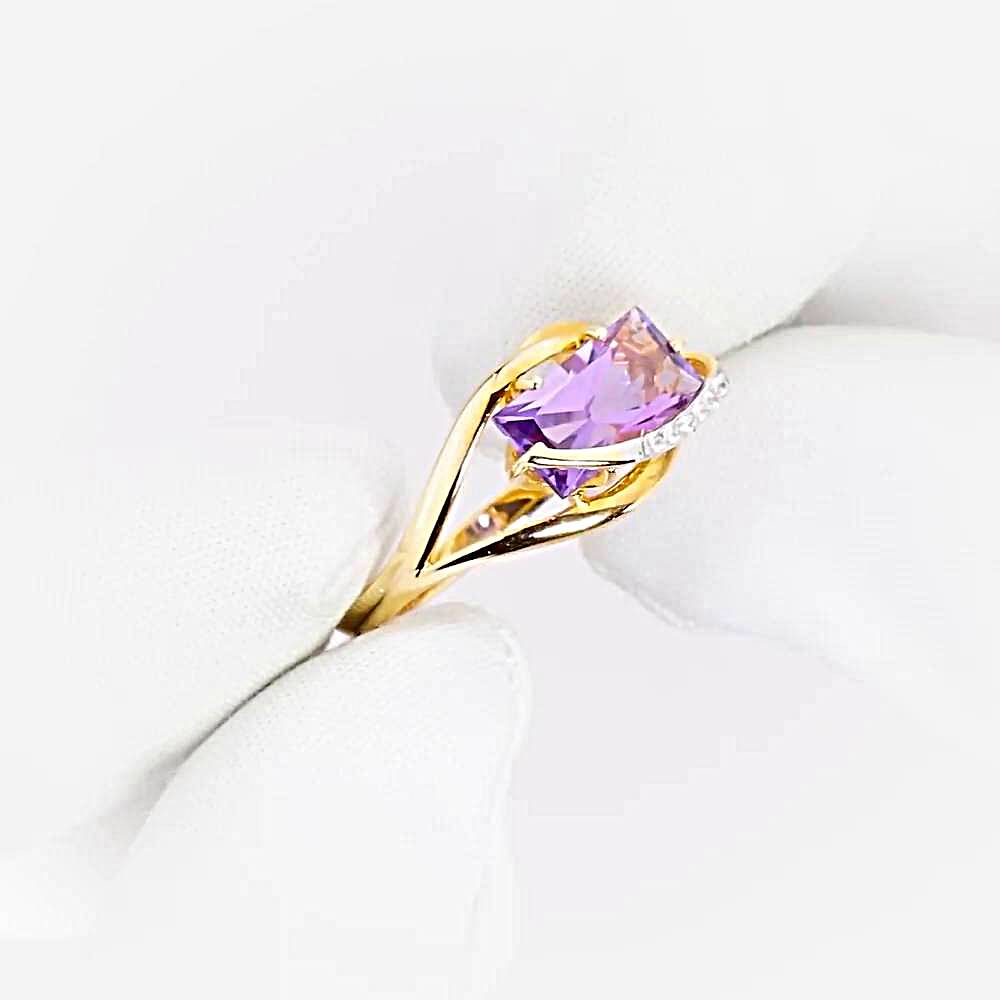 Кольцо с аметистами и фианитами из красного золота 585 пробы 1