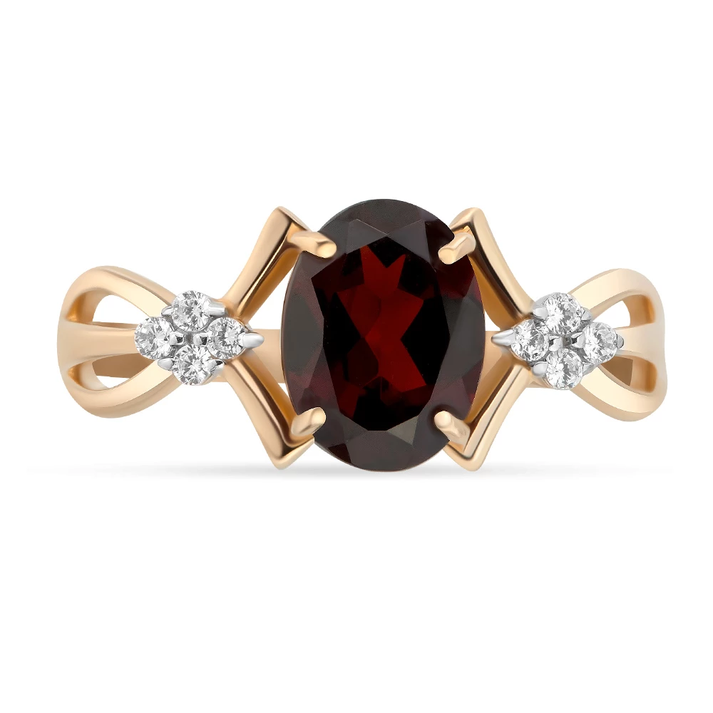 Кольцо с гранатами и фианитами из красного золота 585 пробы