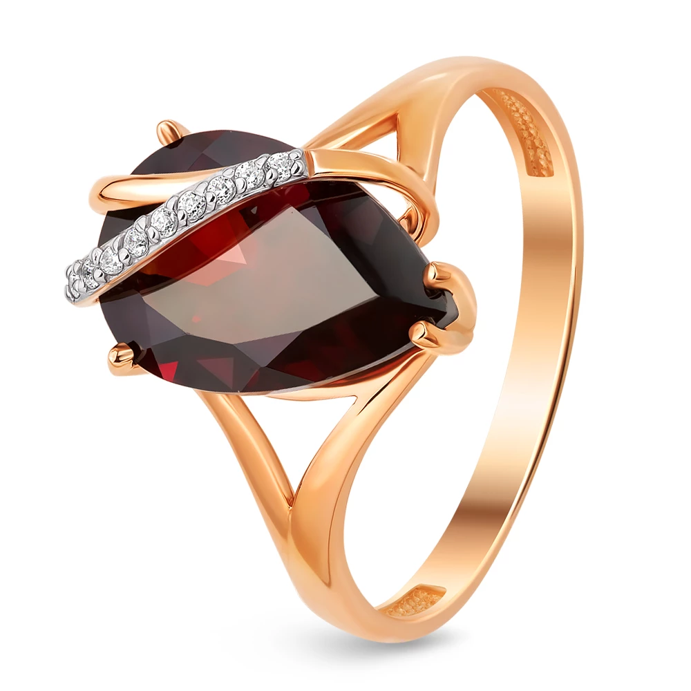 Кольцо с гранатами и фианитами из красного золота 585 пробы