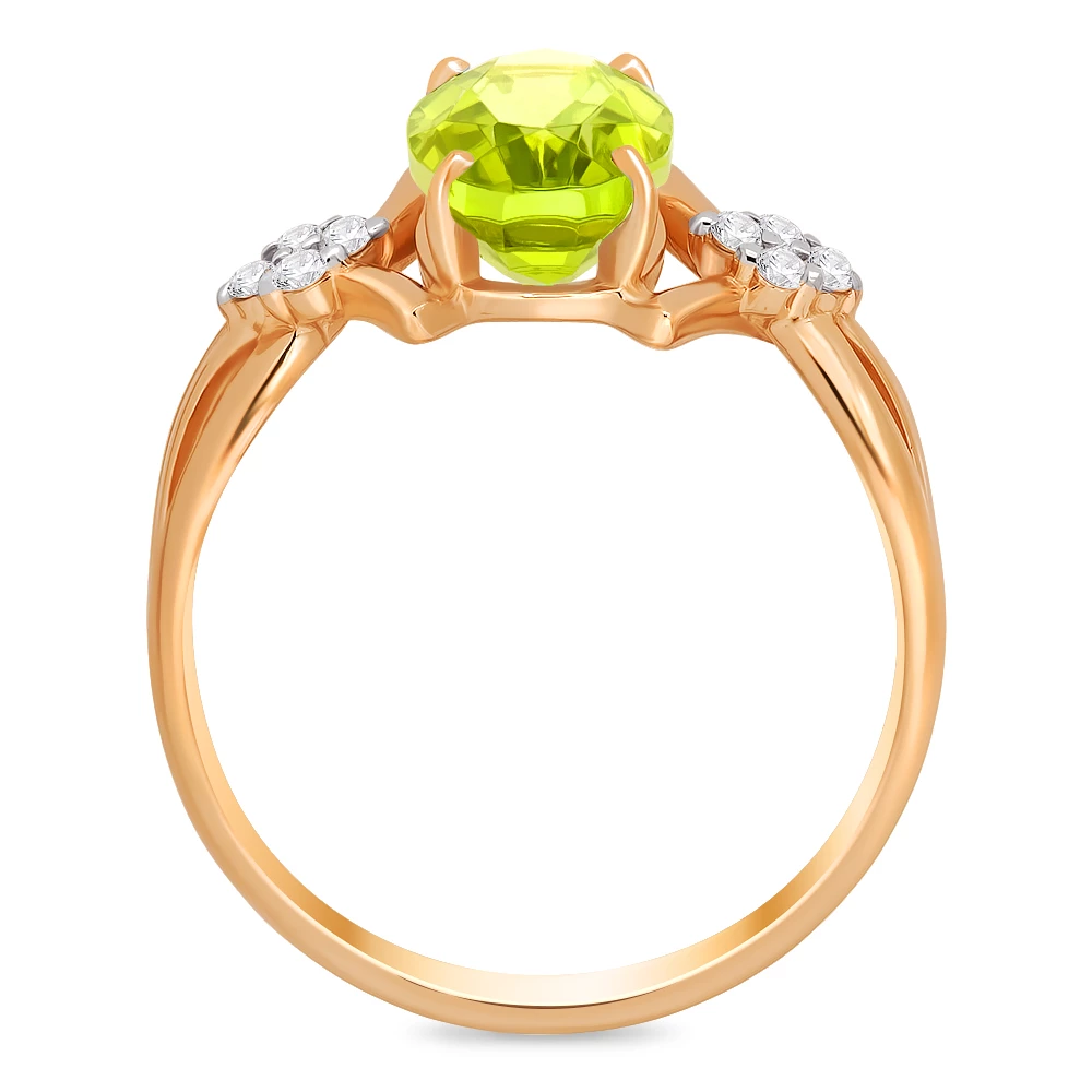 Кольцо с хризолитами и фианитами из красного золота 585 пробы Кольцо с хризолитами и фианитами из красного золота 585 пробы