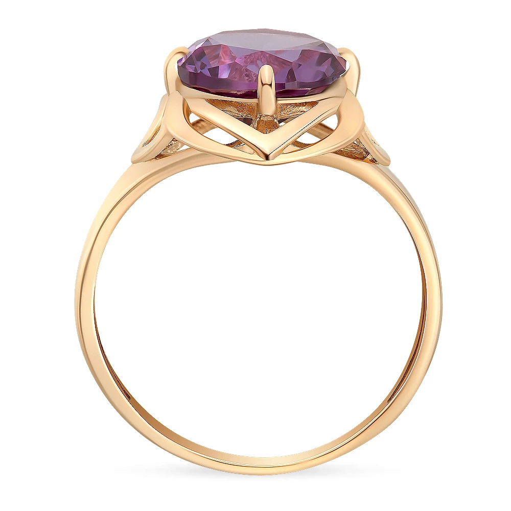 Кольцо с александритом синтетическим из красного золота 585 пробы