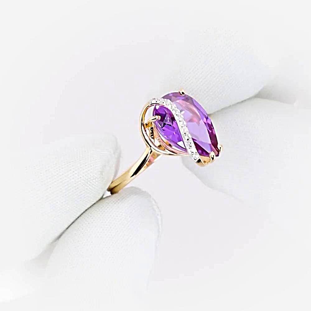 Кольцо с александритом синтетическим и фианитами из красного золота 585 пробы 1