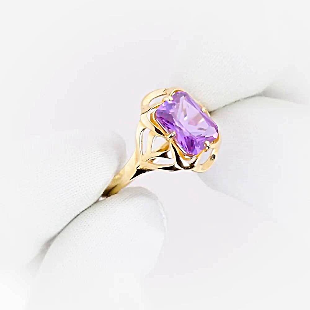 Кольцо с александритом синтетическим из красного золота 585 пробы 1