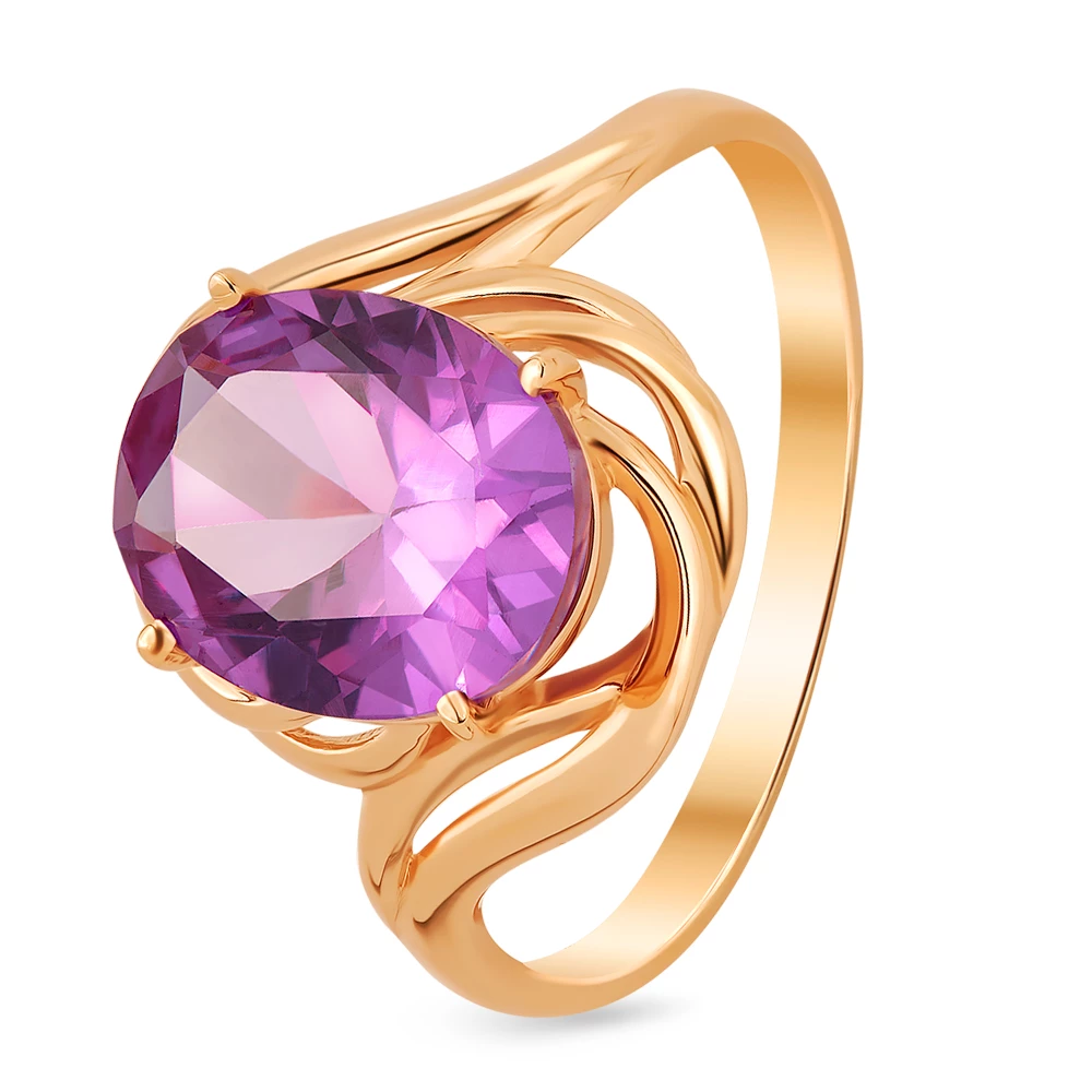 Кольцо с александритом синтетическим из красного золота 585 пробы