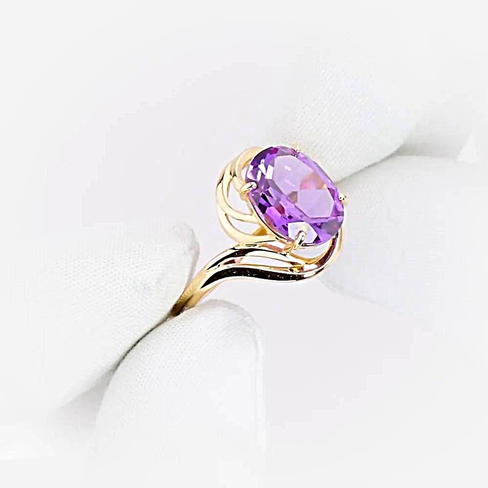 Кольцо с александритом синтетическим из красного золота 585 пробы 1