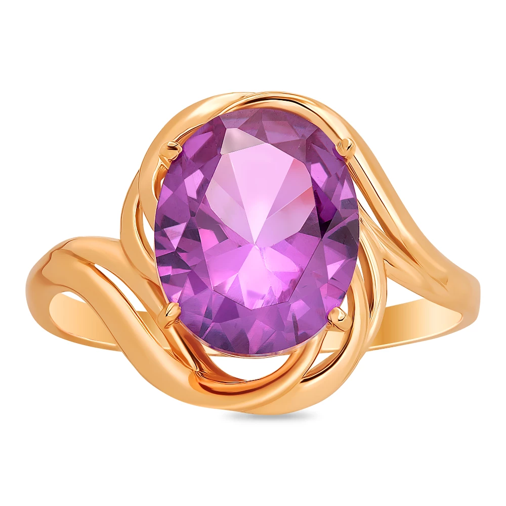 Кольцо с александритом синтетическим из красного золота 585 пробы