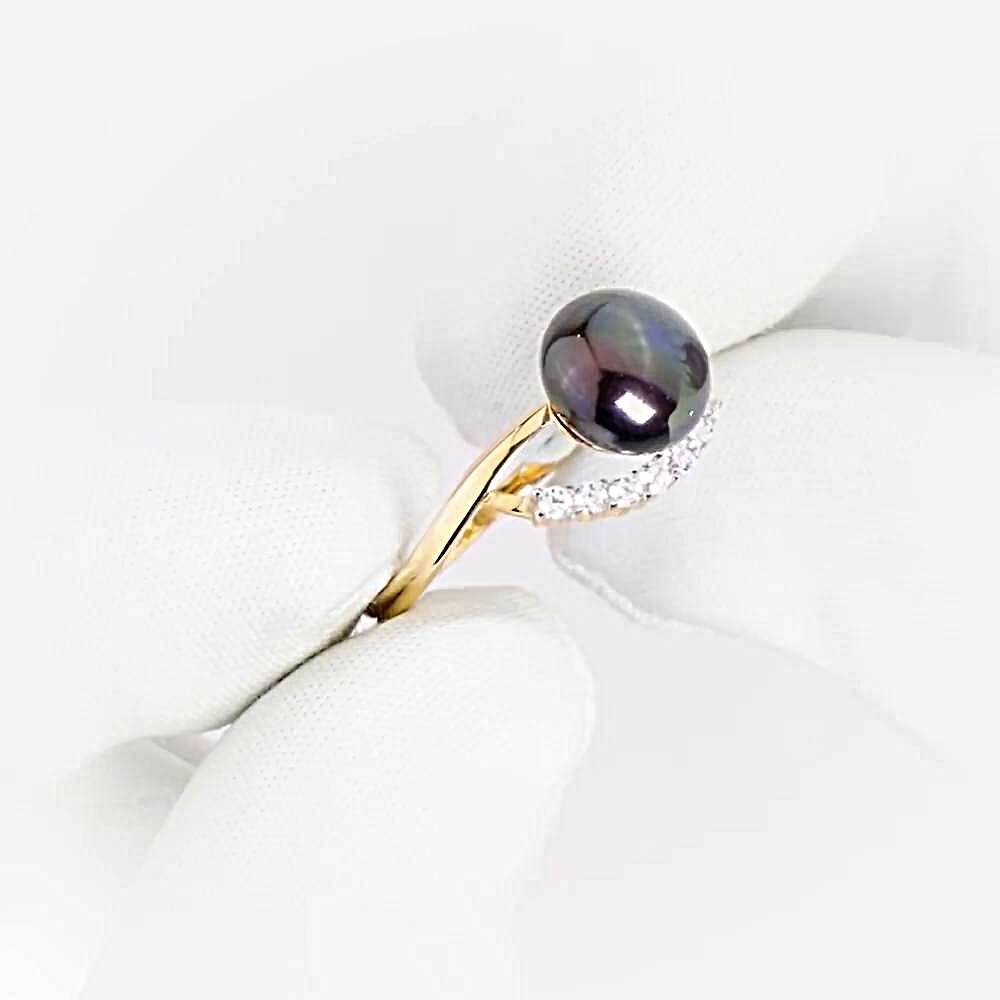 Кольцо с культивированным жемчугом и фианитами из красного золота 585 пробы 1