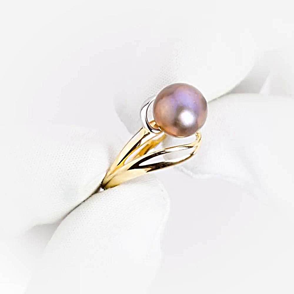 Кольцо с культивированным жемчугом из красного золота 585 пробы 1