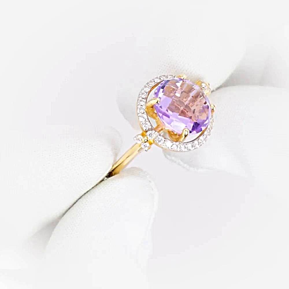 Кольцо с аметистами и фианитами из красного золота 585 пробы 1