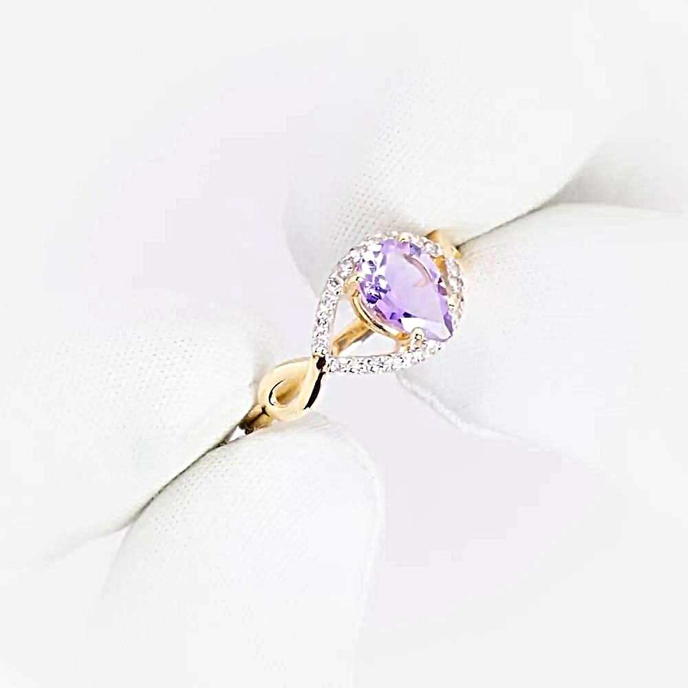 Кольцо с аметистами и фианитами из красного золота 585 пробы 1