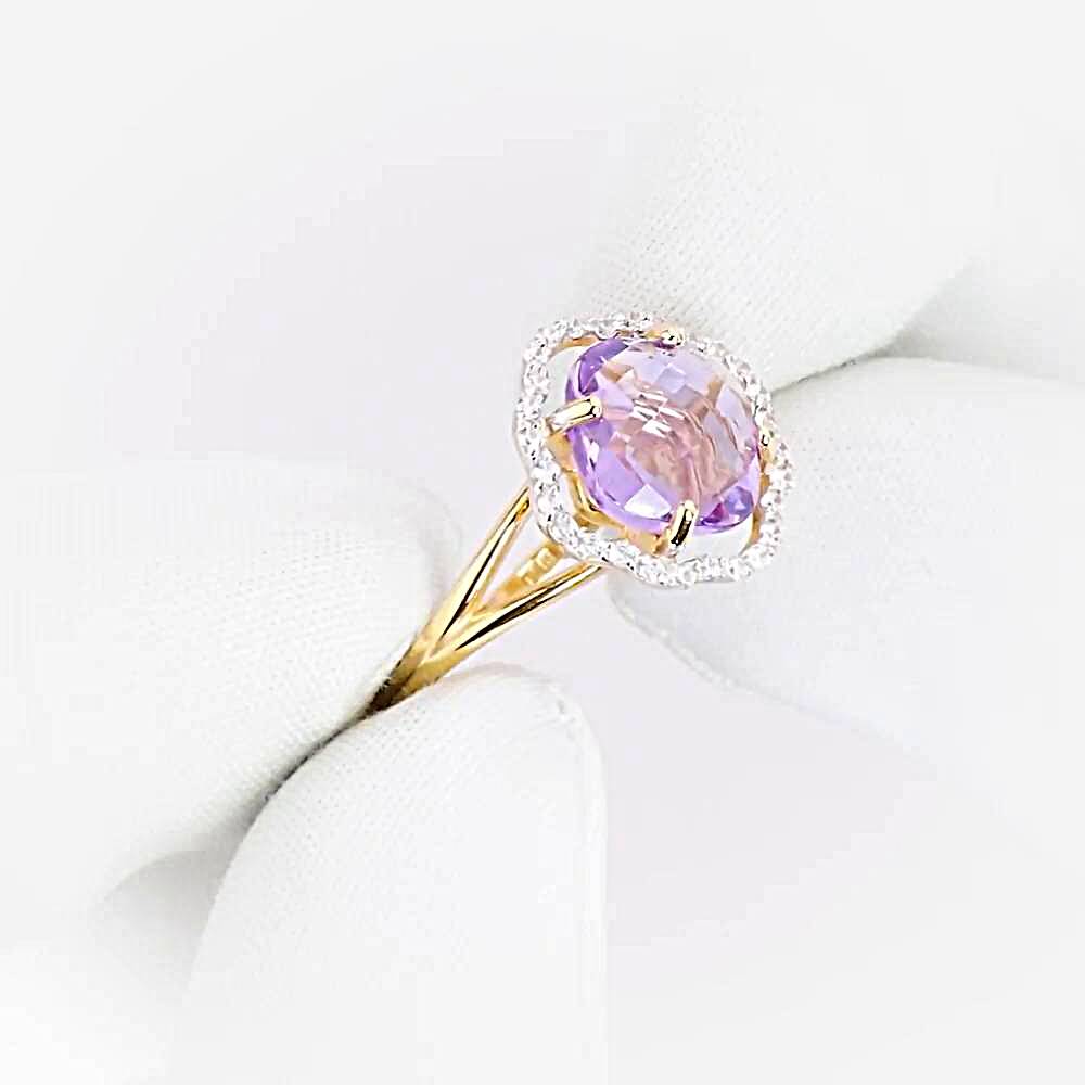 Кольцо с аметистами и фианитами из красного золота 585 пробы 1