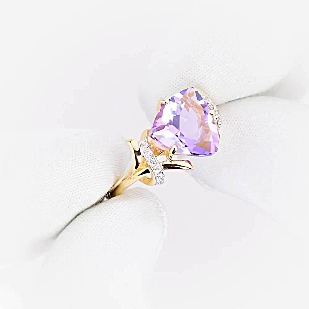 Кольцо с аметистами и фианитами из красного золота 585 пробы 1