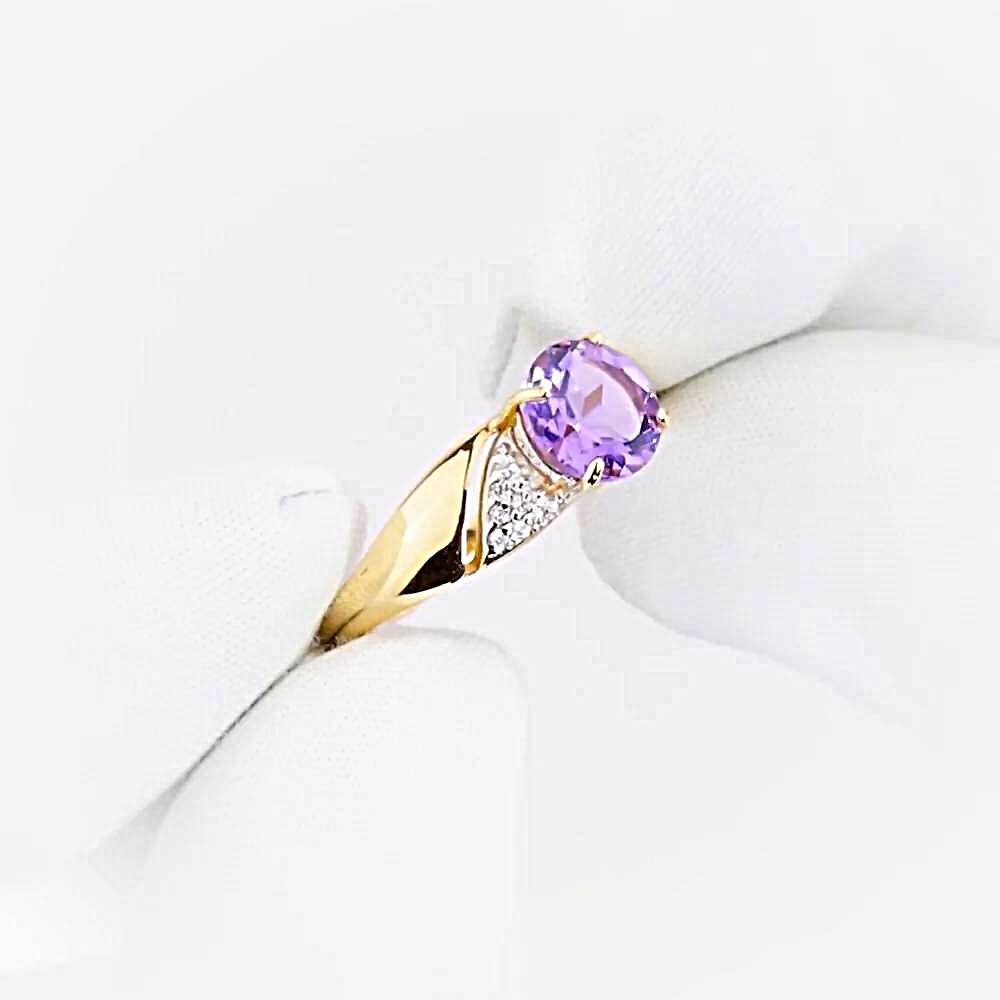 Кольцо с аметистами и фианитами из красного золота 585 пробы 1