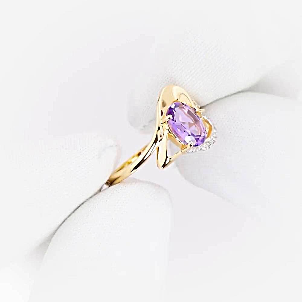 Кольцо с аметистами и фианитами из красного золота 585 пробы 1