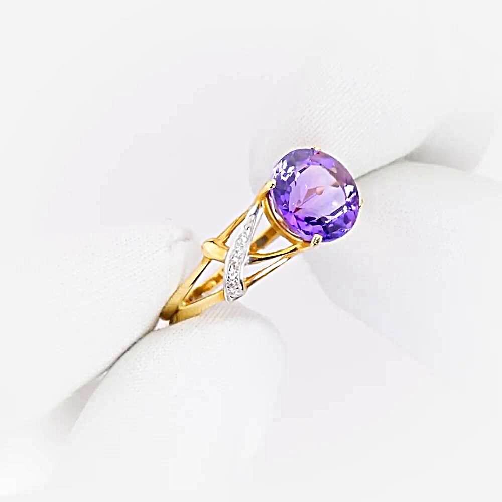 Кольцо с аметистами и фианитами из красного золота 585 пробы 1