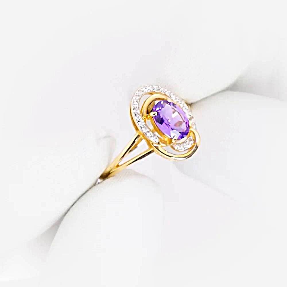 Кольцо с аметистами и фианитами из красного золота 585 пробы 1