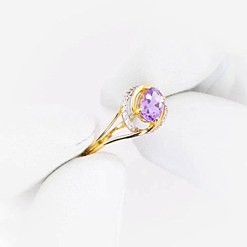 Кольцо с аметистами и фианитами из красного золота 585 пробы 1