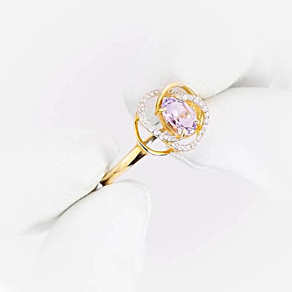 Кольцо с аметистами и фианитами из красного золота 585 пробы 1