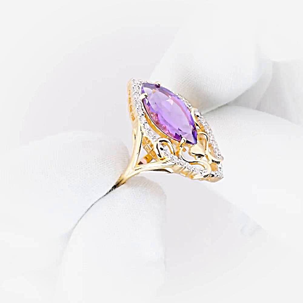 Кольцо с аметистами и фианитами из красного золота 585 пробы 1