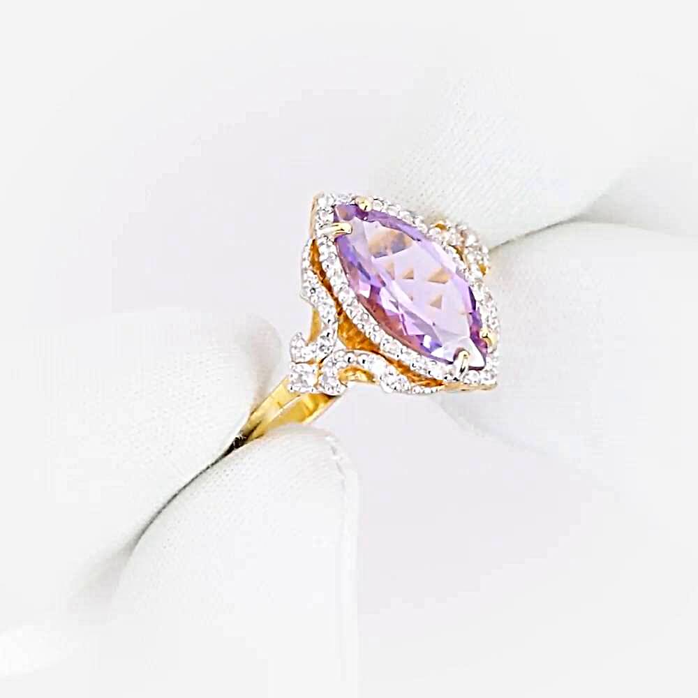 Кольцо с аметистами и фианитами из красного золота 585 пробы 1