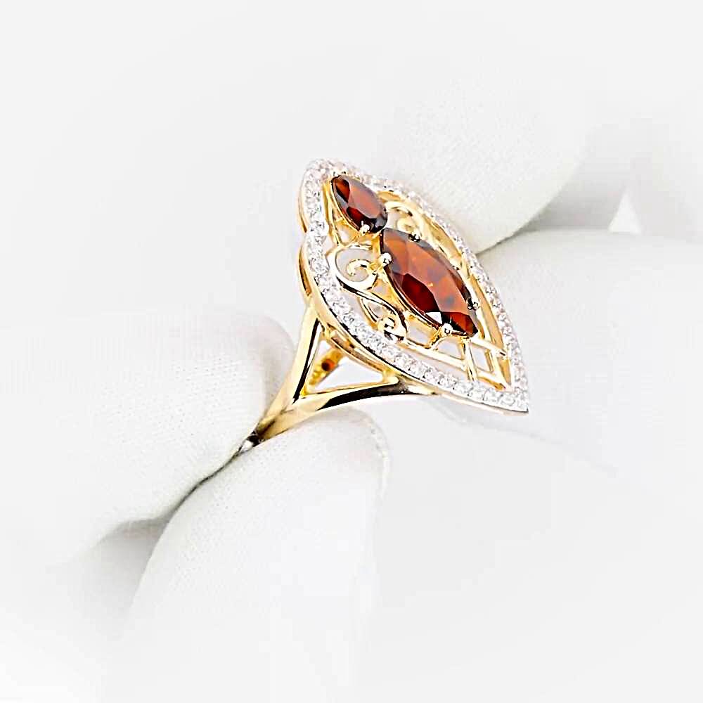 Кольцо с гранатами и фианитами из красного золота 585 пробы 1