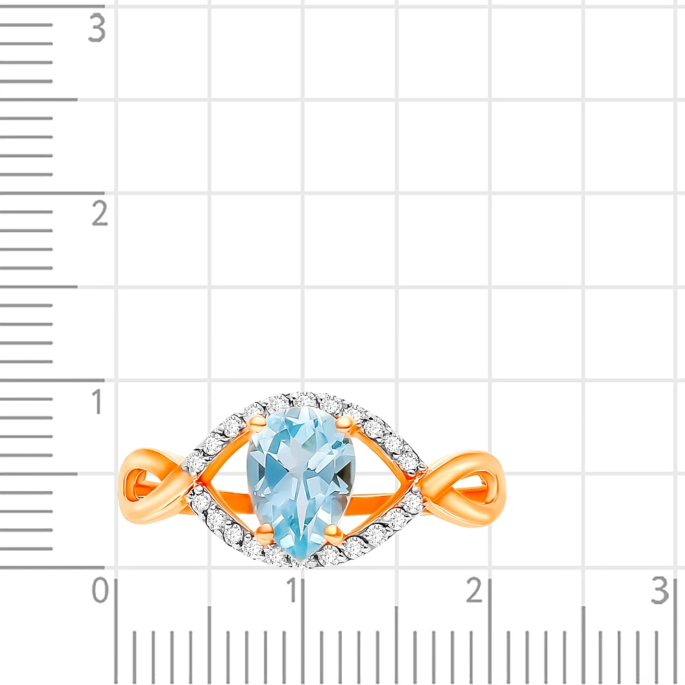 Кольцо с топазами и фианитами из красного золота 585 пробы