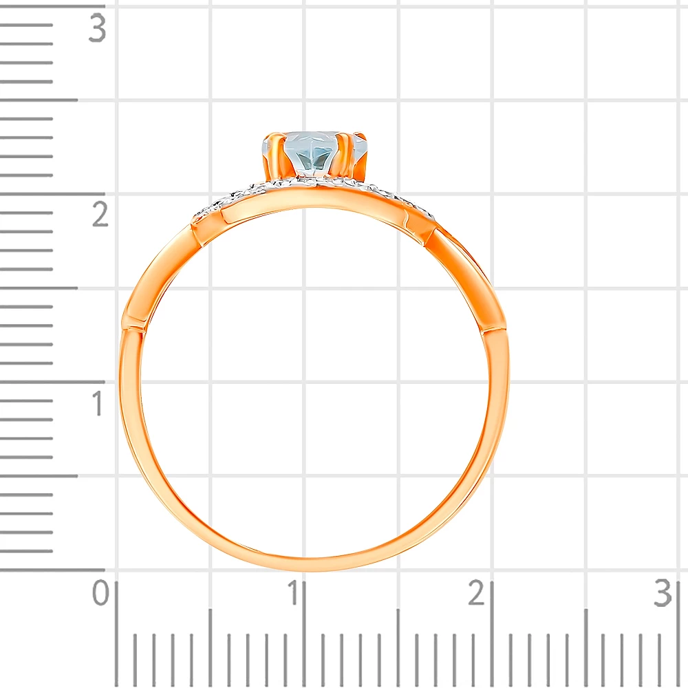 Кольцо с топазами и фианитами из красного золота 585 пробы