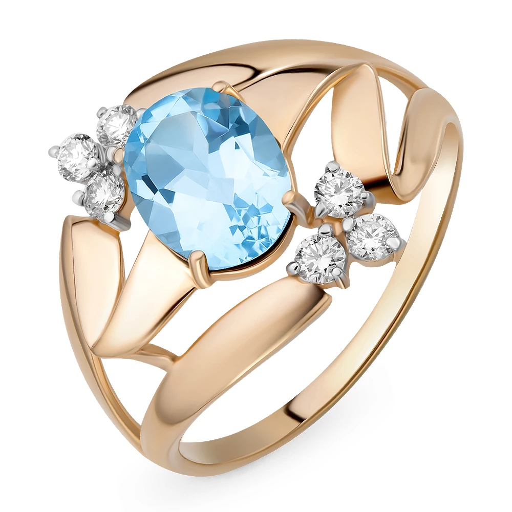 Кольцо с топазами и фианитами из красного золота 585 пробы