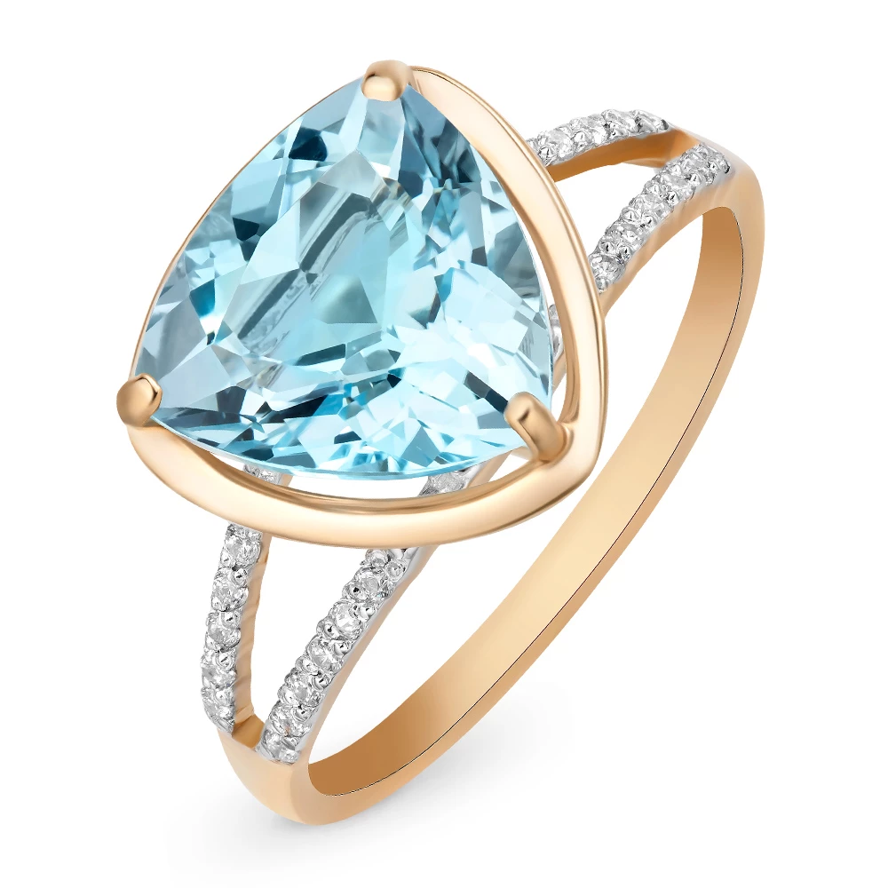 Кольцо с топазами и фианитами из красного золота 585 пробы 1