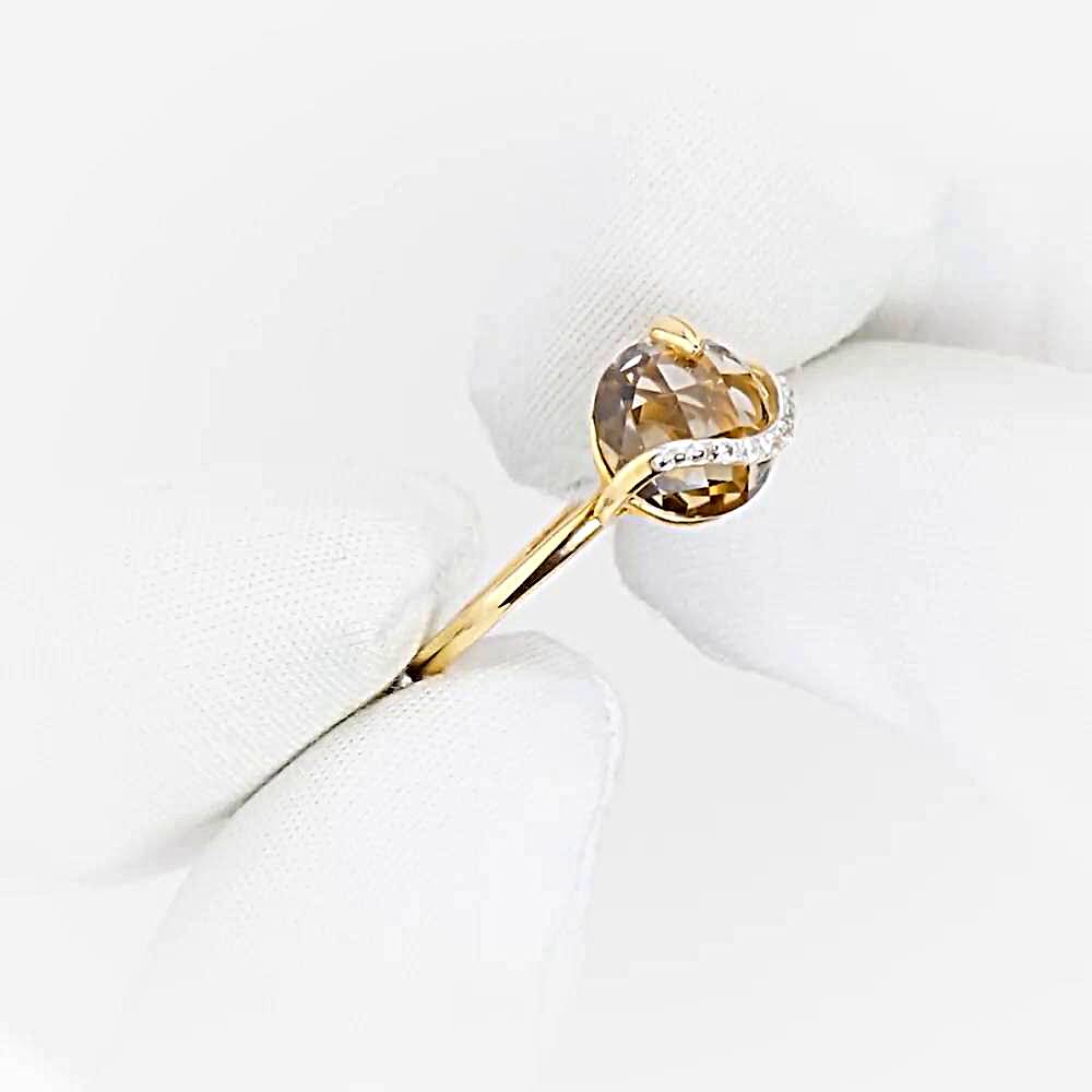 Кольцо с раух-топазами и фианитами из красного золота 585 пробы 1