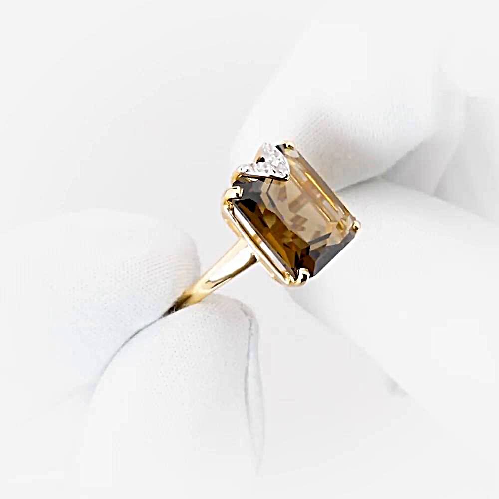 Кольцо с раух-топазами и фианитами из красного золота 585 пробы 1