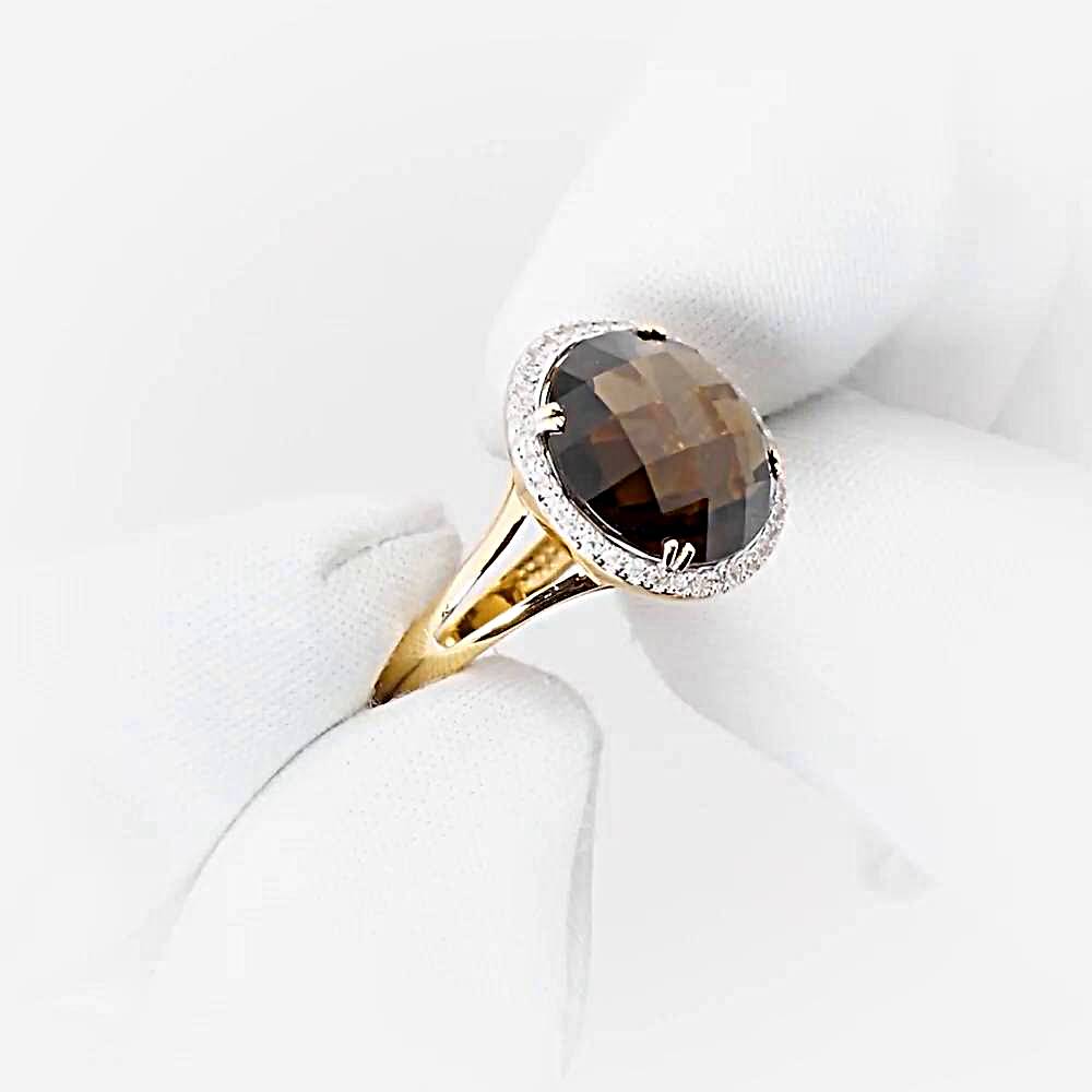 Кольцо с раух-топазами и фианитами из красного золота 585 пробы 1