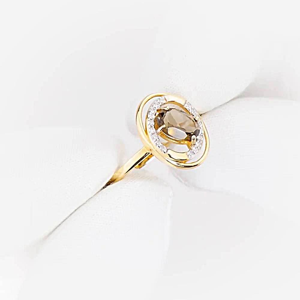 Кольцо с раух-топазами и фианитами из красного золота 585 пробы 1