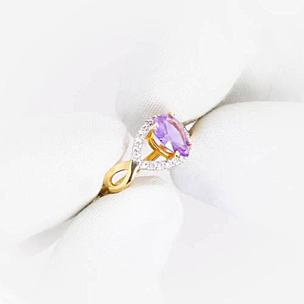 Кольцо с александритом синтетическим и фианитами из красного золота 585 пробы 1