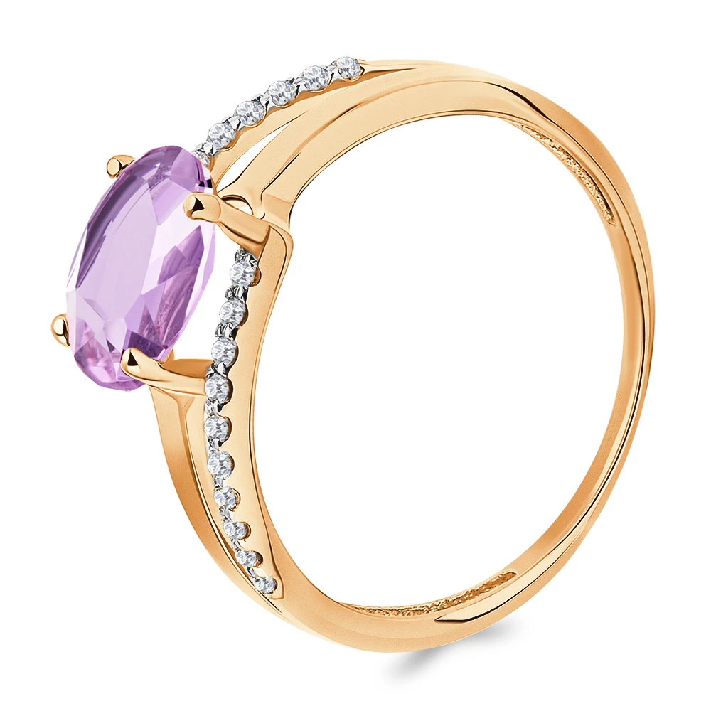 Кольцо с александритом синтетическим и фианитами из красного золота 585 пробы 1