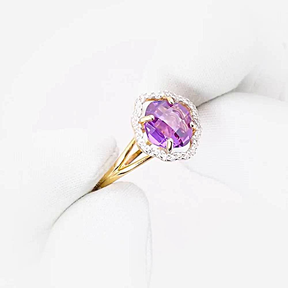 Кольцо с александритом синтетическим и фианитами из красного золота 585 пробы 1