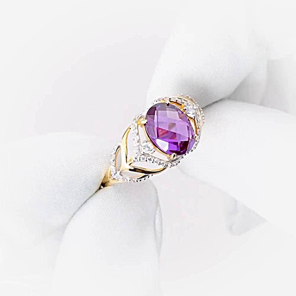 Кольцо с александритом синтетическим и фианитами из красного золота 585 пробы 1