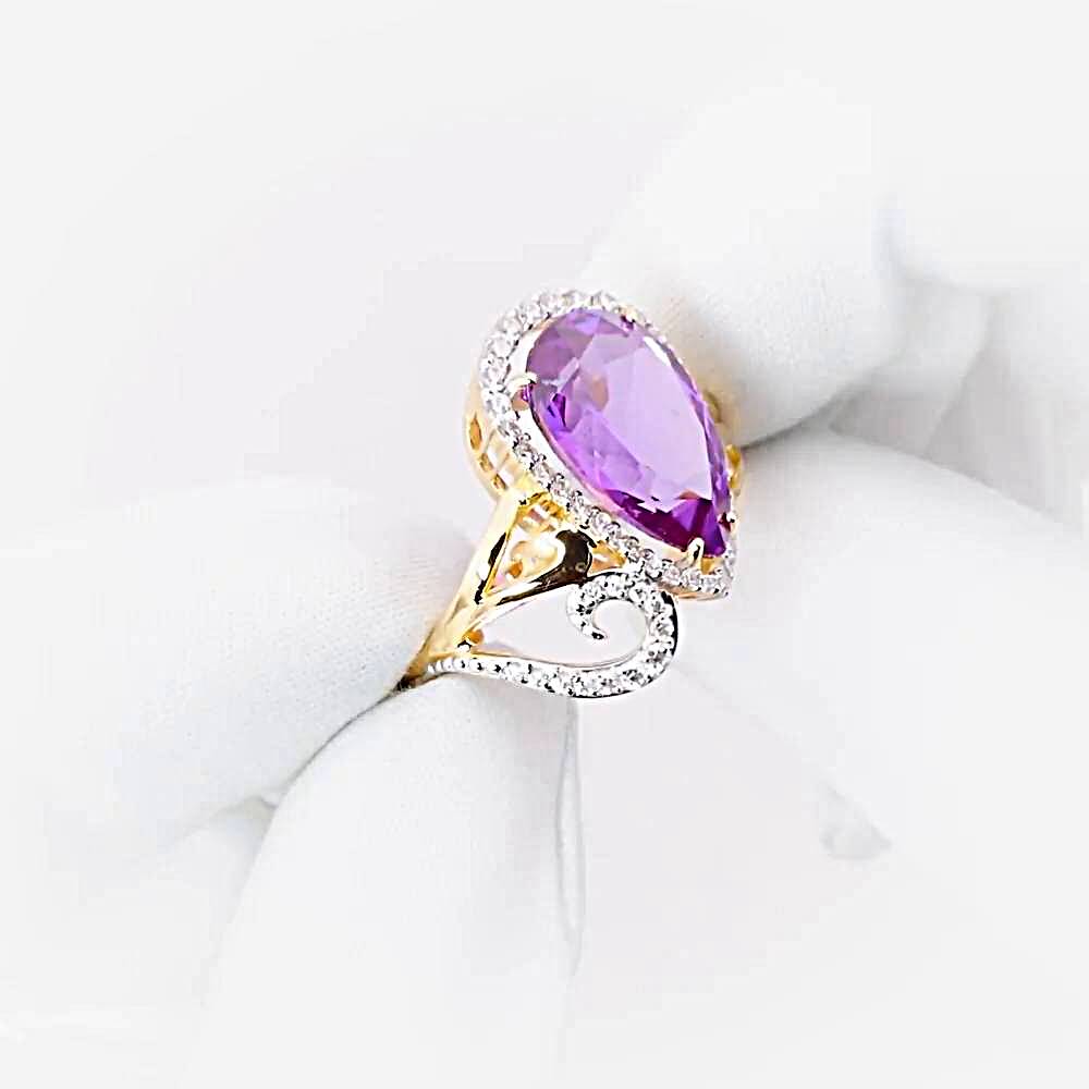 Кольцо с александритом синтетическим и фианитами из красного золота 585 пробы 1