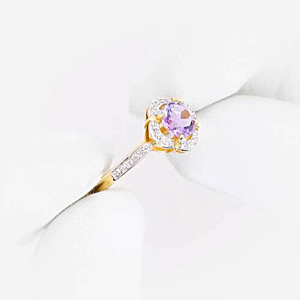 Кольцо с аметистами и фианитами из красного золота 585 пробы 1