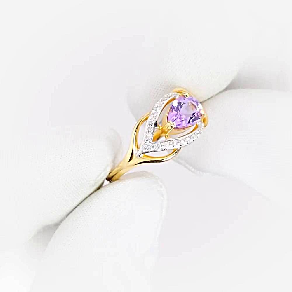 Кольцо с аметистами и фианитами из красного золота 585 пробы 1