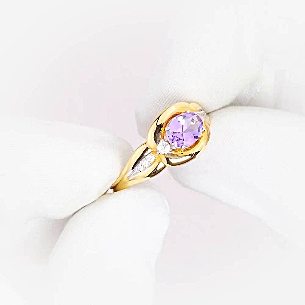 Кольцо с аметистами и фианитами из красного золота 585 пробы 1