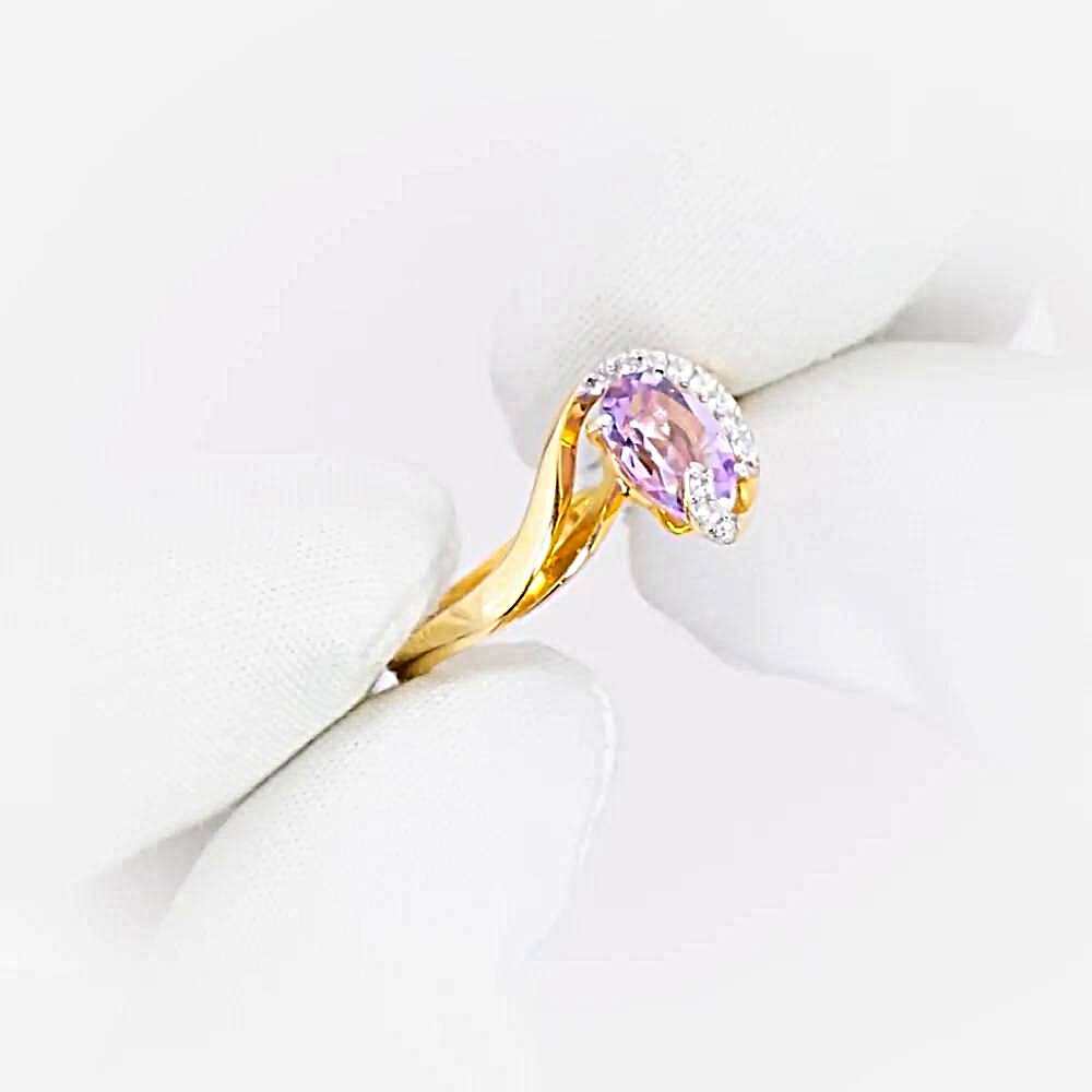 Кольцо с аметистами и фианитами из красного золота 585 пробы 1